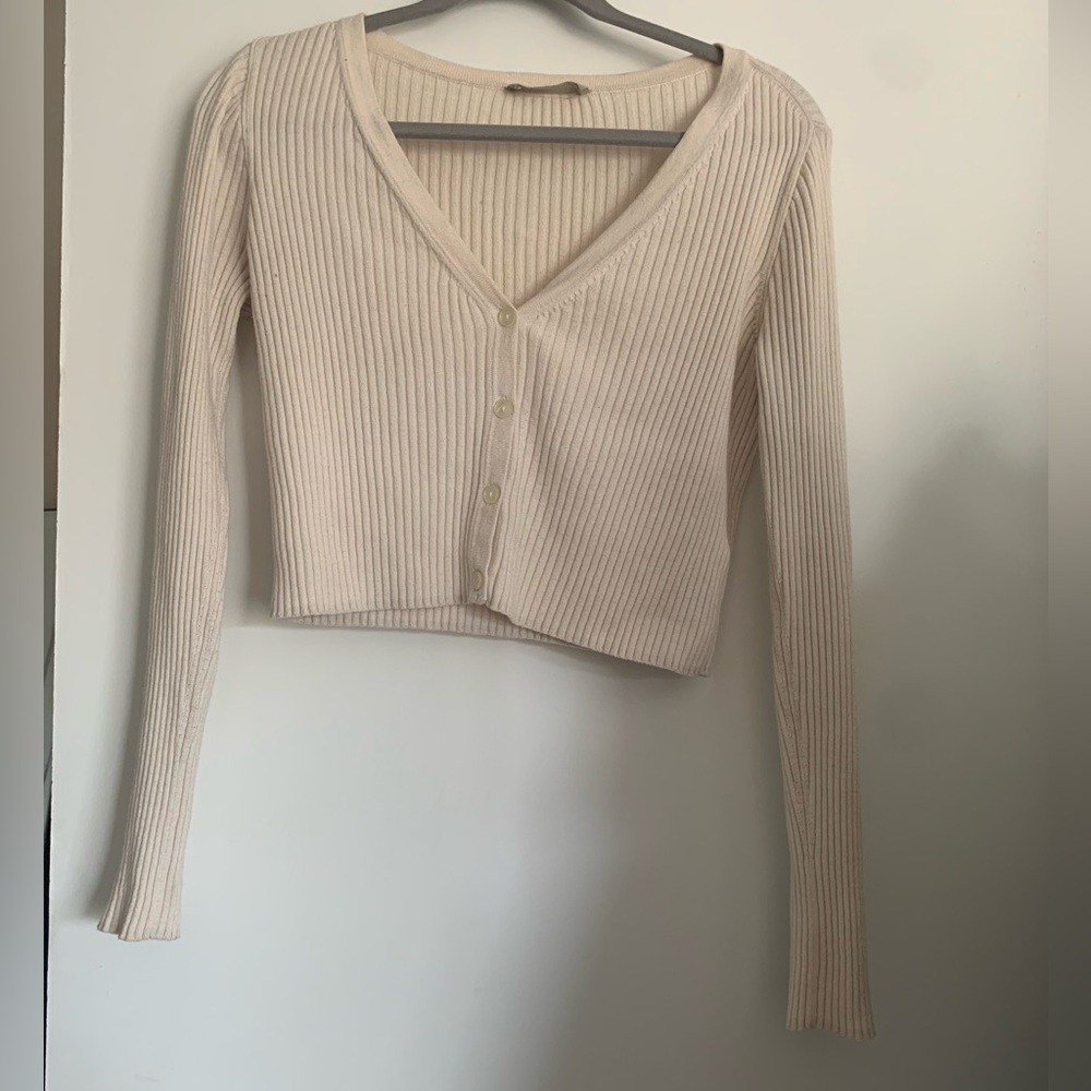 Cream Ribbed Button-Up Cardigan